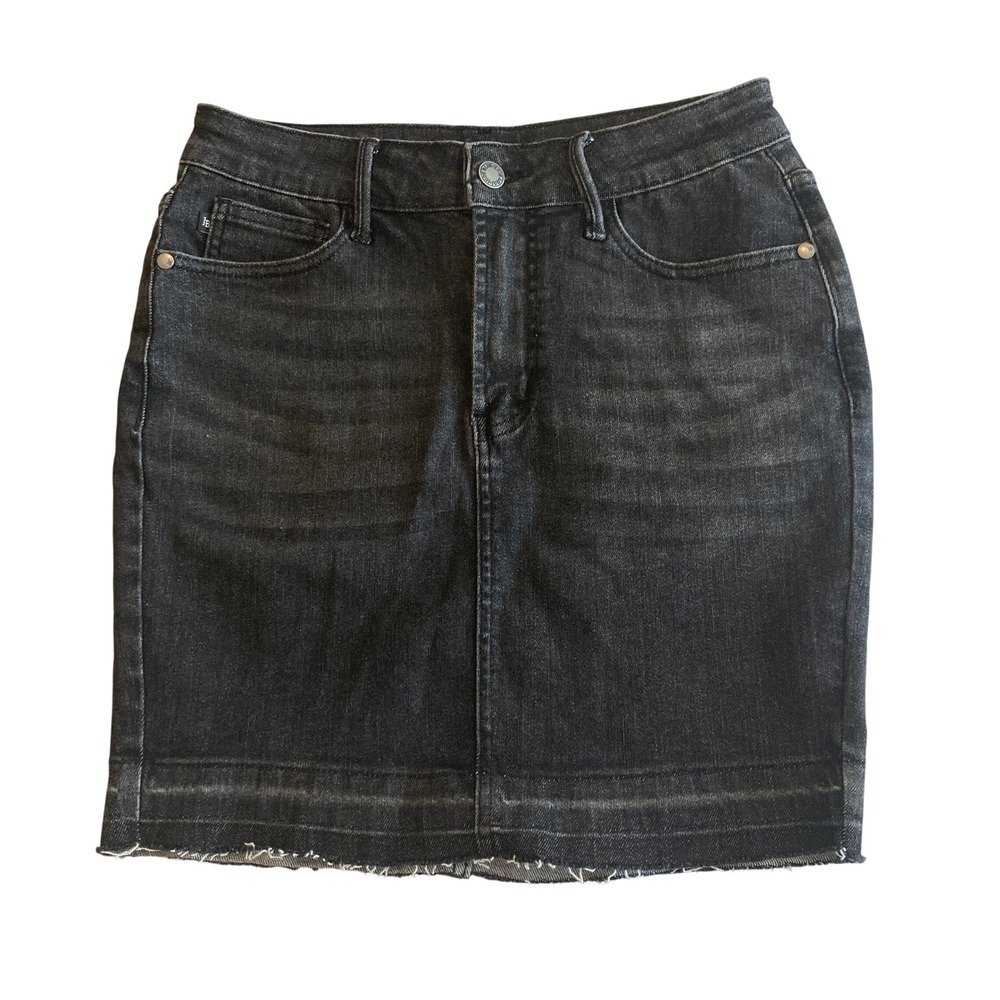 Judy Blue Mini Skirt Small (26x16.5) Raw Hem Stretch JB2811 Black Denim